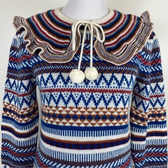 Vintage 70's Patterned Collared Sweater - Picture 4 of 9